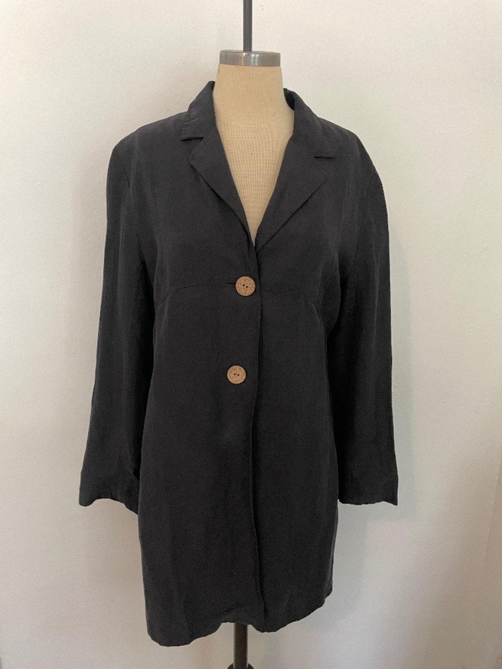 Vintage J. Jill Linen Silk Duster Long Jacket, Black Coastal Lagenlook Women’s 6